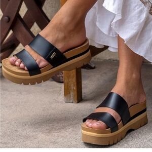 Reef Black and Tan Platform Sandals